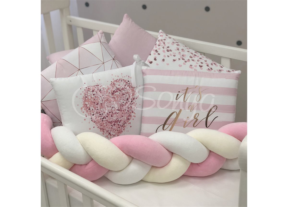 Бортики Art Design + Коса + простынь Геометрия розовый Маленькая Соня