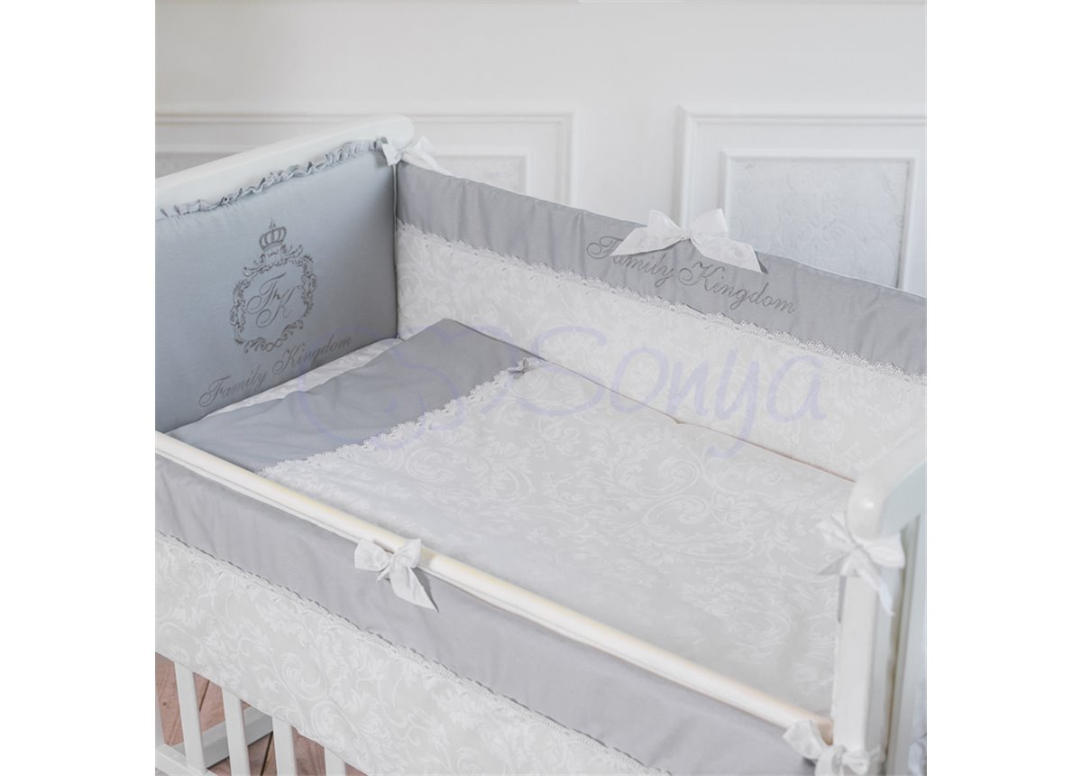 Бортики Family Kingdom серый + простынь Маленькая Соня