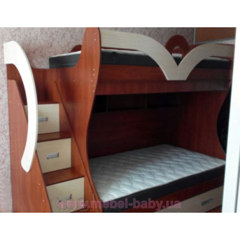 Кровать детская двухъярусная с лестницей-комодом и полками (ал20-4) Fimebel 80x190