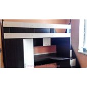 Кровать-чердак с рабочей зоной, угловым шкафом и лестницей-комодом (кл29) Fimebel 80x190