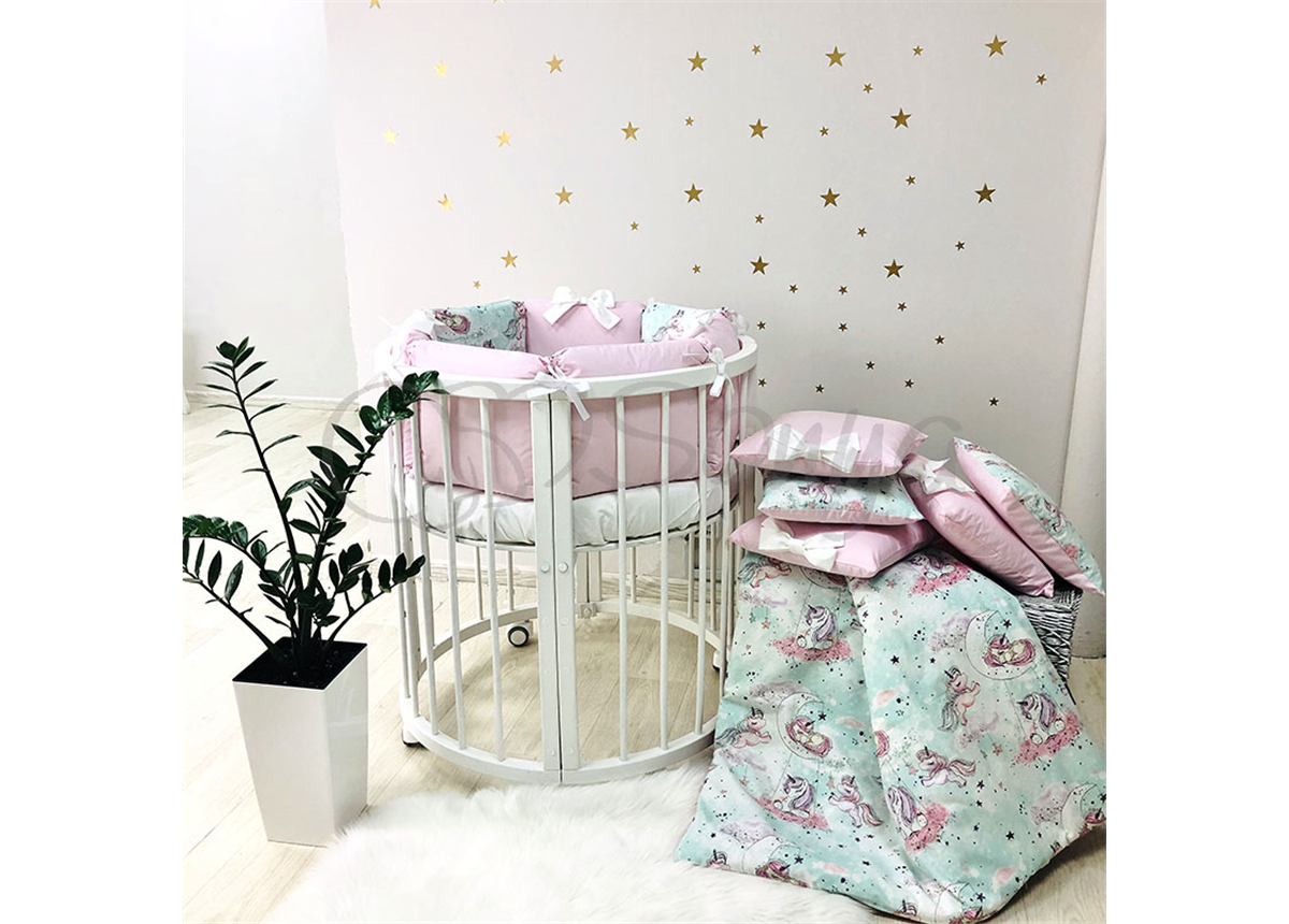 Комплект Shine Единорог розовый (6 предметов) для круглых кроваток Маленькая Соня