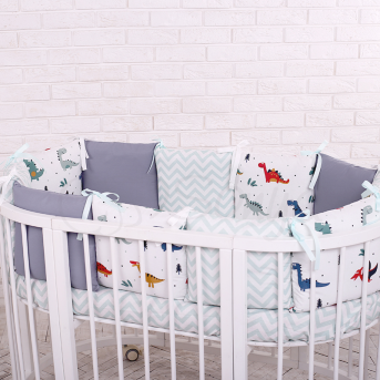 Комплект Baby Design Dino синий (6 предметов) для круглых кроваток Маленькая Соня