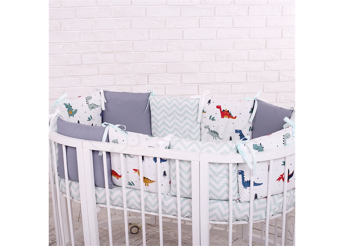 Комплект Baby Design Dino синий (6 предметов) для круглых кроваток Маленькая Соня