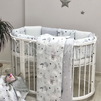 Комплект Baby Design Коты в облаках серый (6 предметов) для круглых кроваток Маленькая Соня