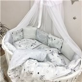 Комплект Baby Design Коты в облаках серый (6 предметов) для круглых кроваток Маленькая Соня