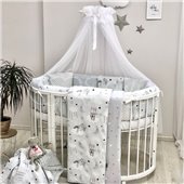 Комплект Baby Design Коты в облаках серый (6 предметов) для круглых кроваток Маленькая Соня