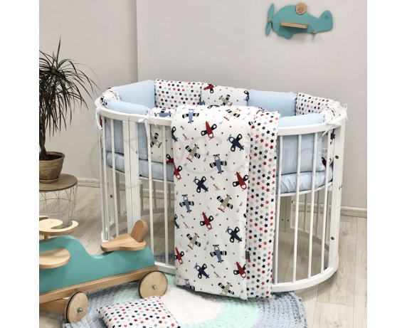 Комплект Baby Design Аэроплан (6 предметов) для круглых кроваток Маленькая Соня