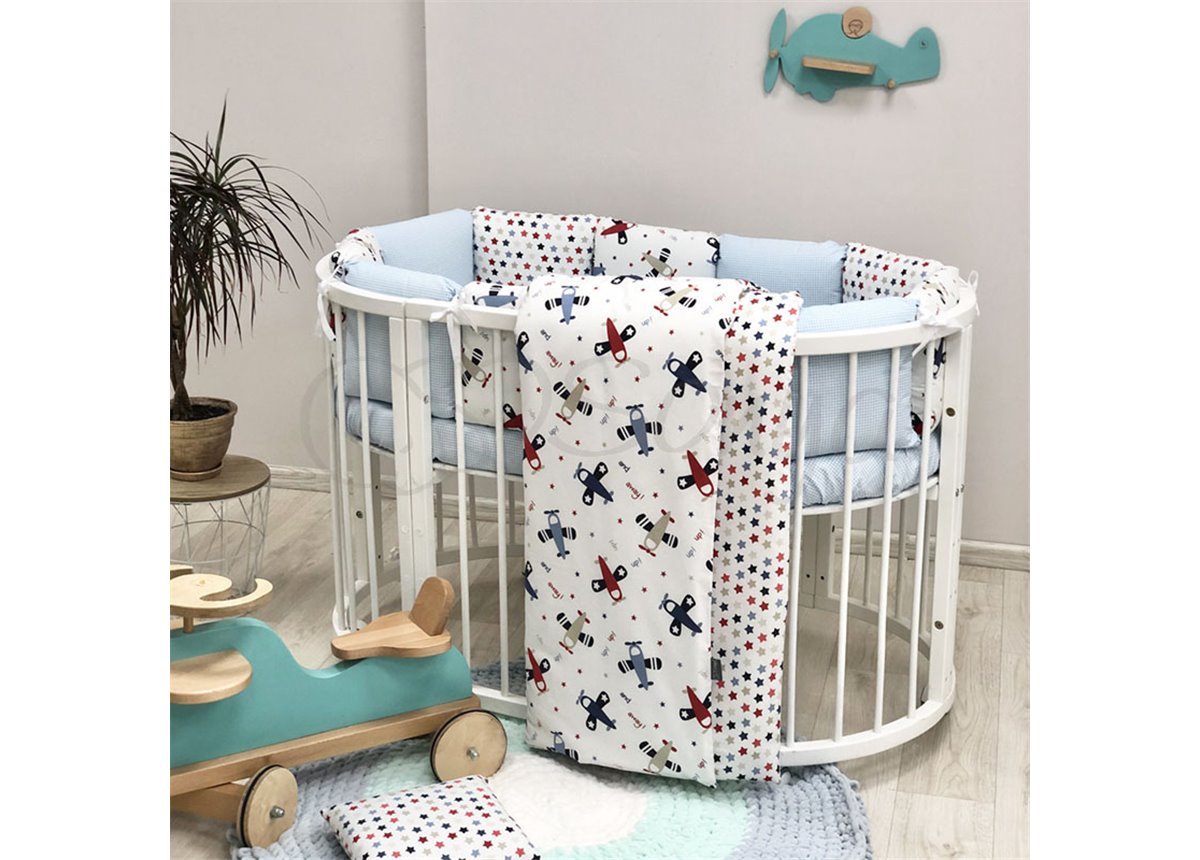 Комплект Baby Design Аэроплан (6 предметов) для круглых кроваток Маленькая Соня