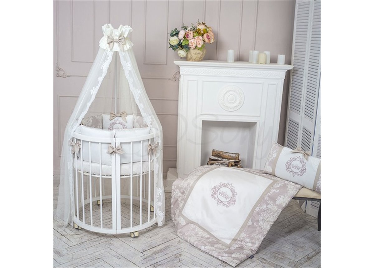 Комплект Fiori серый (7 предметов) для круглых кроваток Маленькая Соня