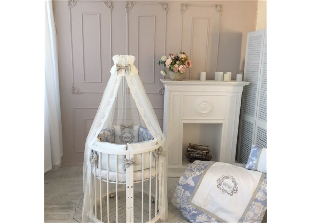 Комплект Fiori синий (7 предметов) для круглых кроваток Маленькая Соня