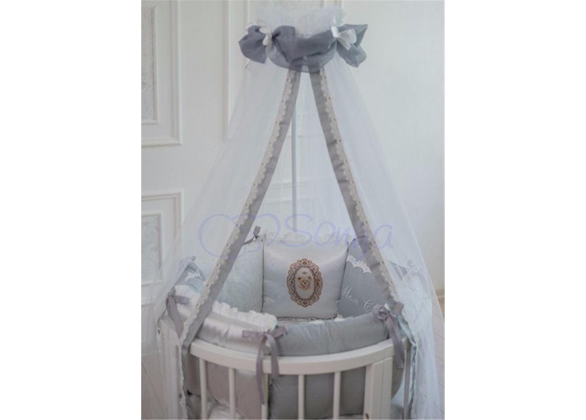 Комплект Mon cheri серый (6 предметов) для круглых кроваток Маленькая Соня