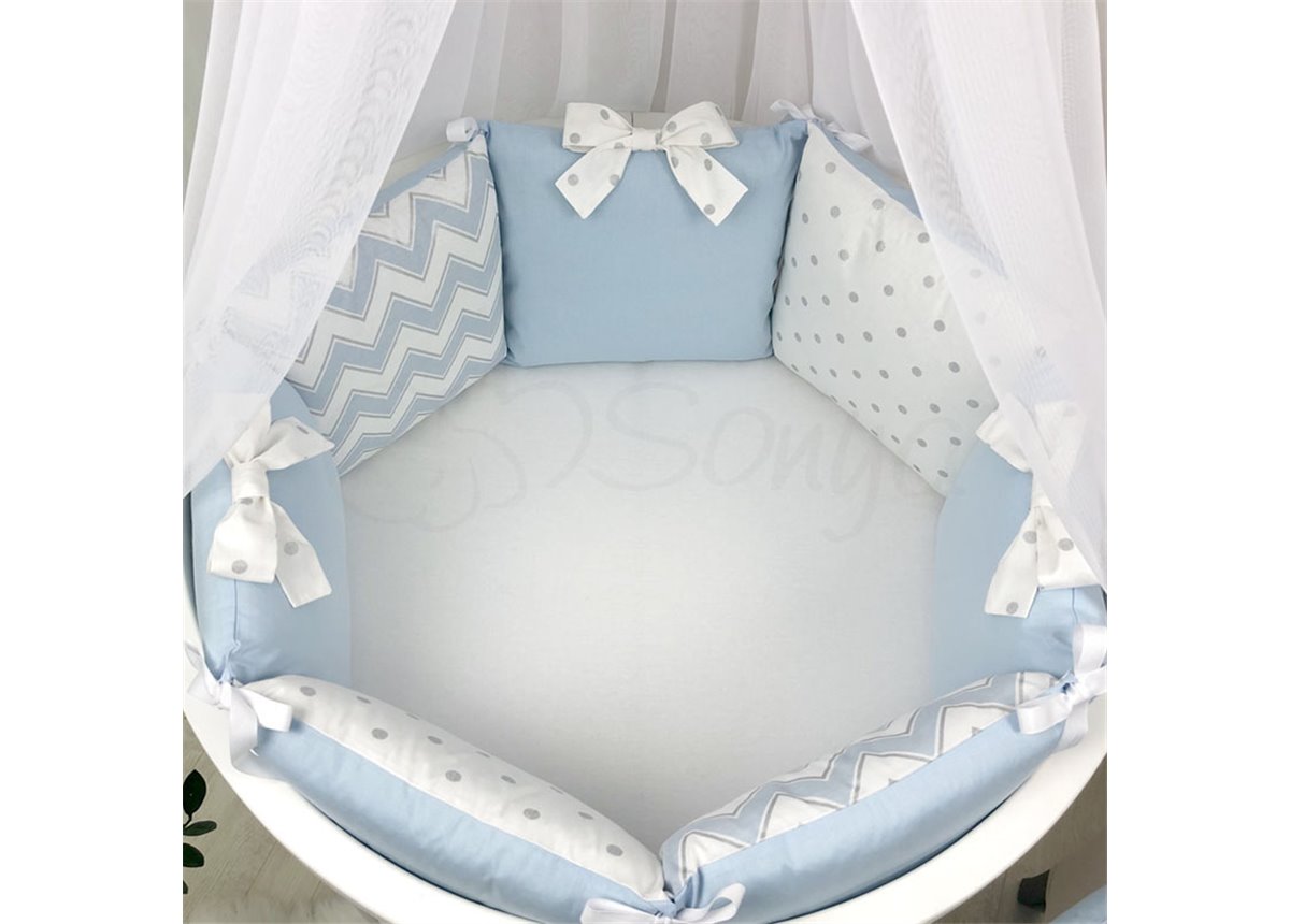 Комплект Shine зигзаг (6 предметов) для круглых кроваток Маленькая Соня голубой