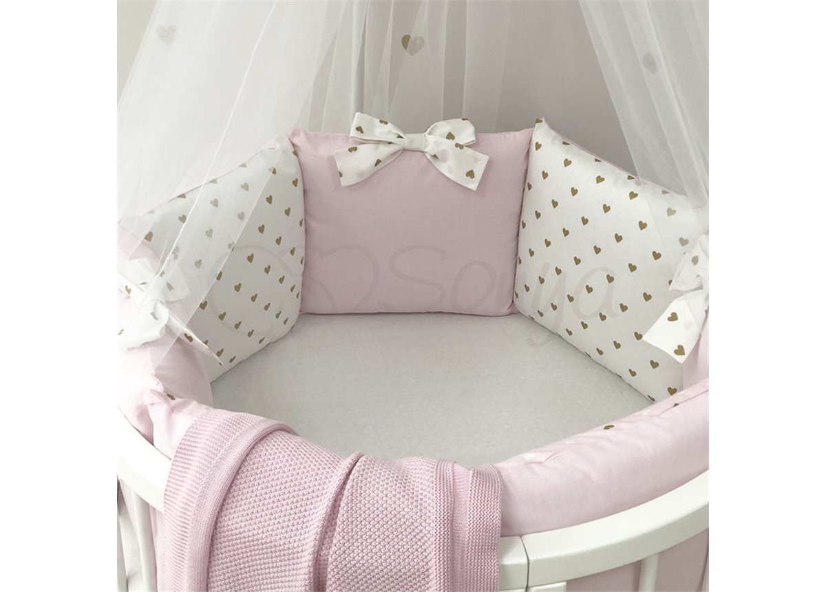 Комплект Shine Сердечко (6 предметов) для круглых кроваток Маленькая Соня Розовый