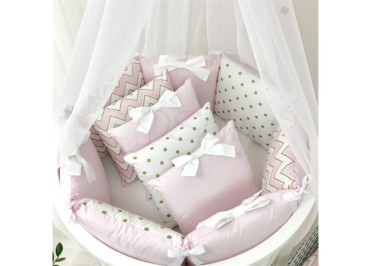 Комплект Shine зигзаг (6 предметов) для круглых кроваток Маленькая Соня розовый