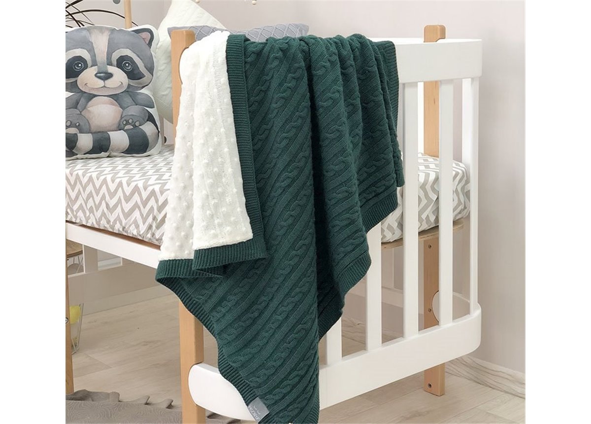 Плед вязаный WellSoft Коса изумруд 80х100 Маленькая Соня