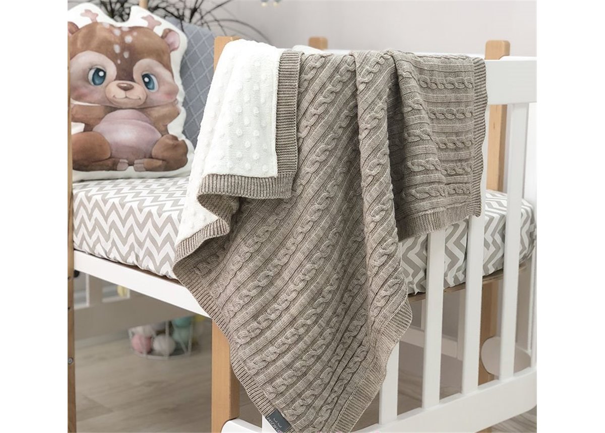 Плед вязаный WellSoft Коса бежевый 80х100 Маленькая Соня