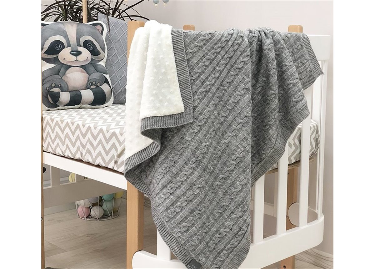 Плед вязаный WellSoft Коса серый 80х100 Маленькая Соня