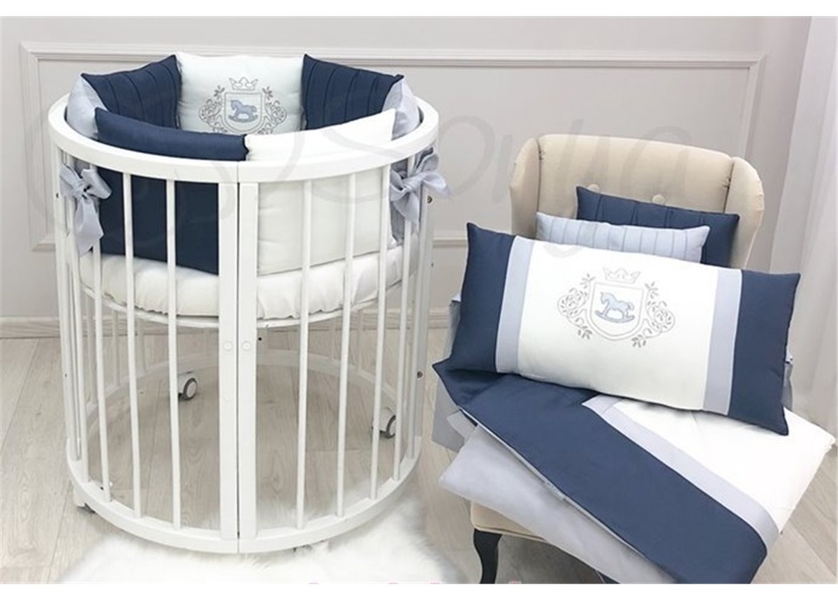 Комплект Royal синий для круглых кроваток (6 предметов) Маленькая Соня