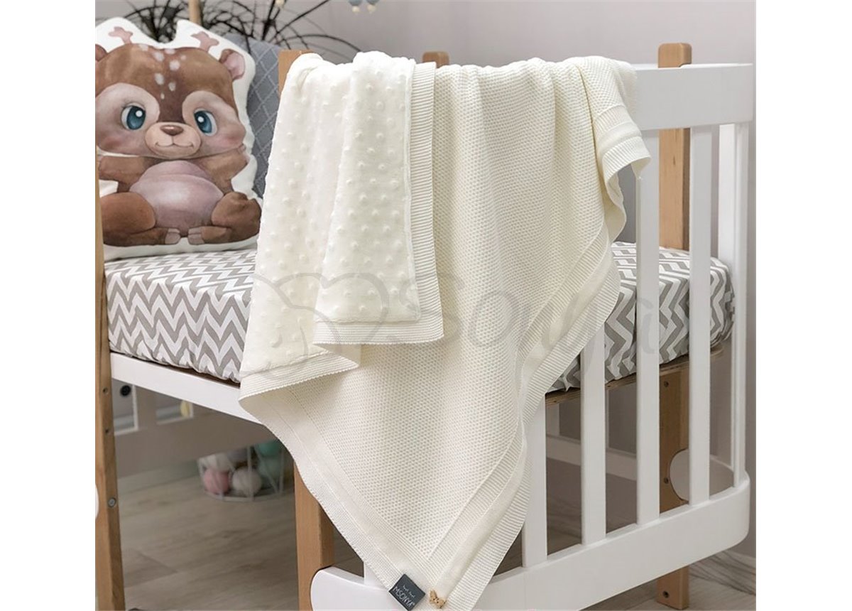 Плед вязаный WellSoft Рогожка молочный 80х100 Маленькая Соня