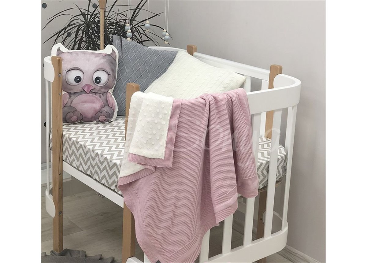 Плед вязаный WellSoft Рогожка розовый 80х100 Маленькая Соня