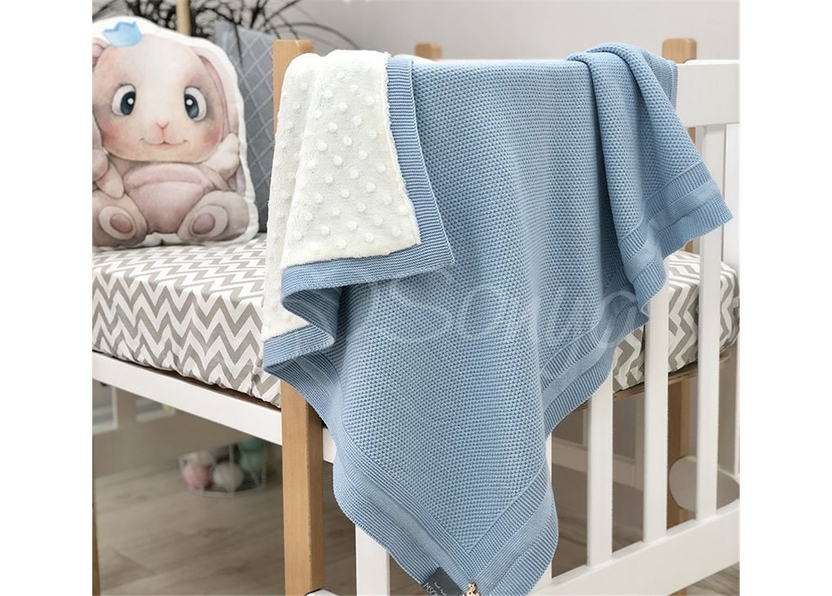 Плед вязаный WellSoft Рогожка голубой 80х100 Маленькая Соня