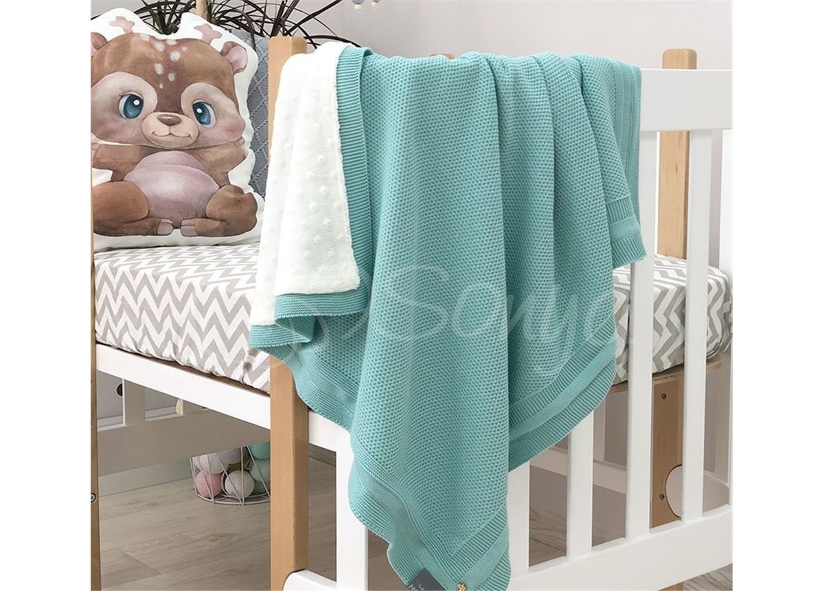 Плед вязаный WellSoft Рогожка мятный 80х100 Маленькая Соня