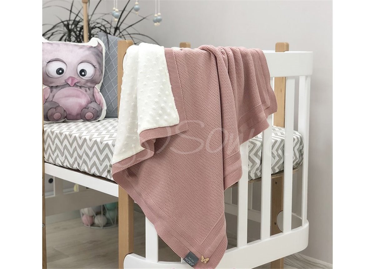 Плед вязаный WellSoft Рогожка пудра 80х100 Маленькая Соня