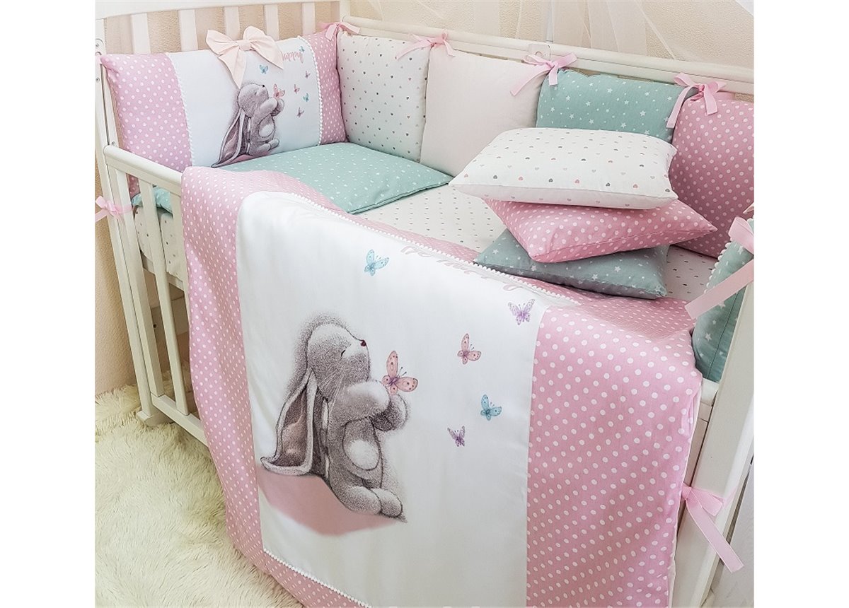 Комплект Akvarel Зайка с бабочками (6 предметов) для круглых кроваток Маленькая Соня разноцветный