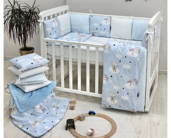 Комплект Baby Design Коты в облаках голубой (6 предметов) для круглых кроваток Маленькая Соня