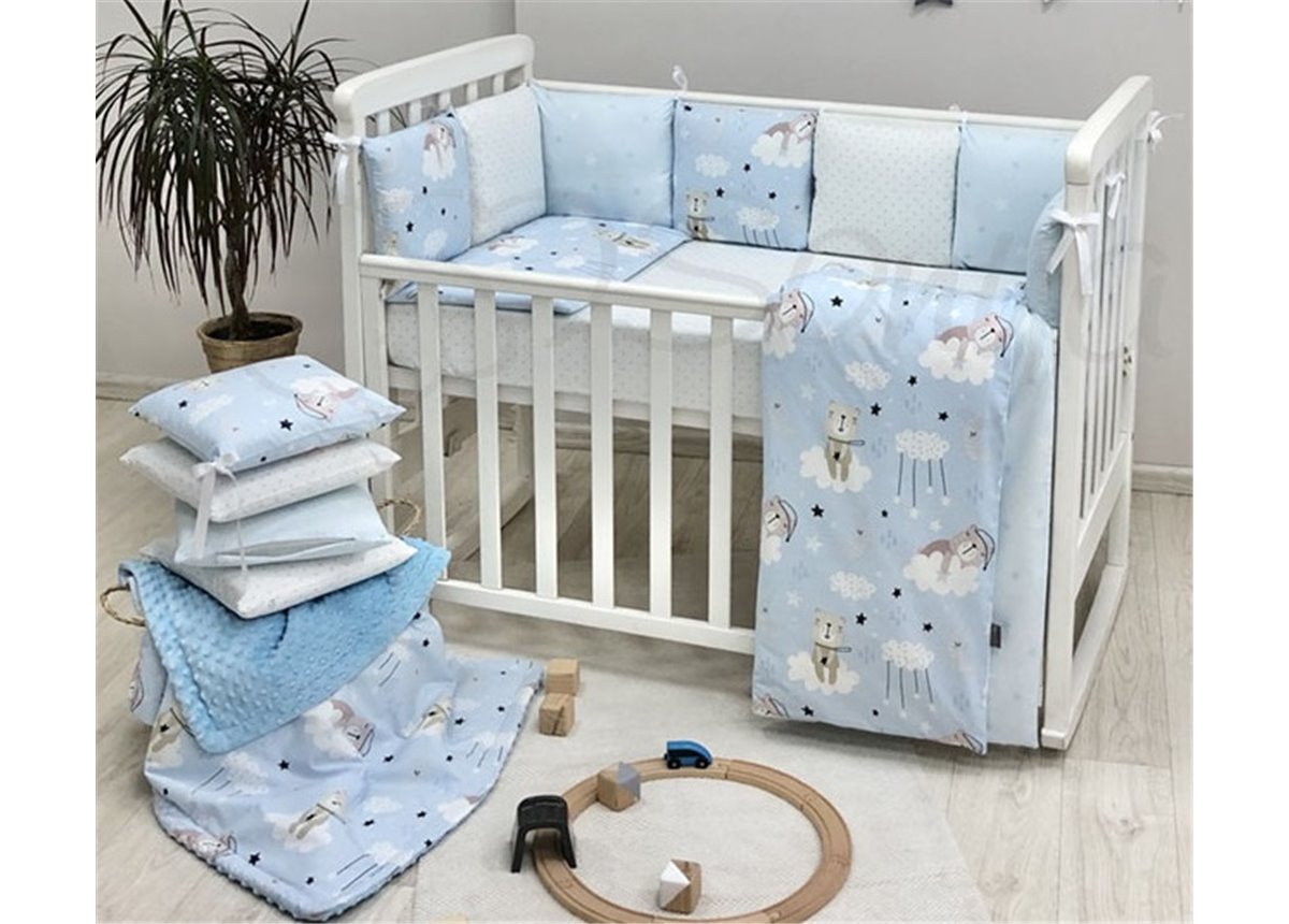 Комплект Baby Design Коты в облаках голубой (6 предметов) для круглых кроваток Маленькая Соня