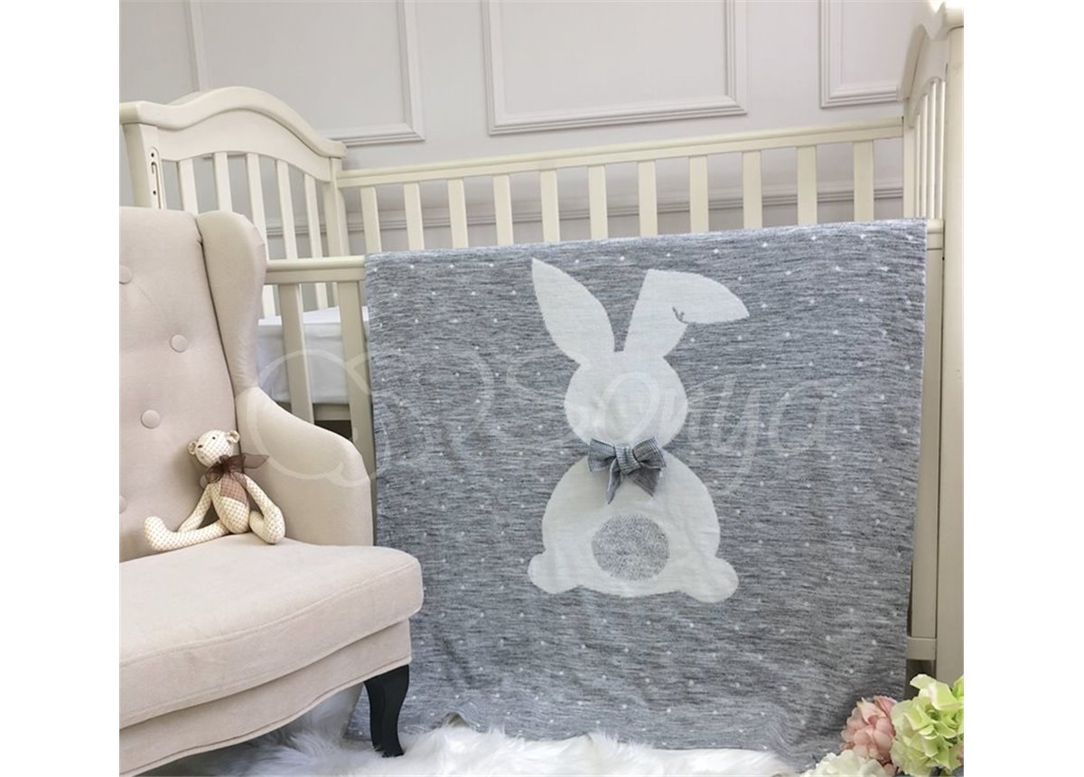Плед вязаный "Зайка" серый 80х100 Маленькая Соня