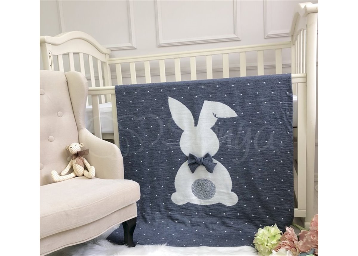 Плед вязаный "Зайка" синий 80х100 Маленькая Соня