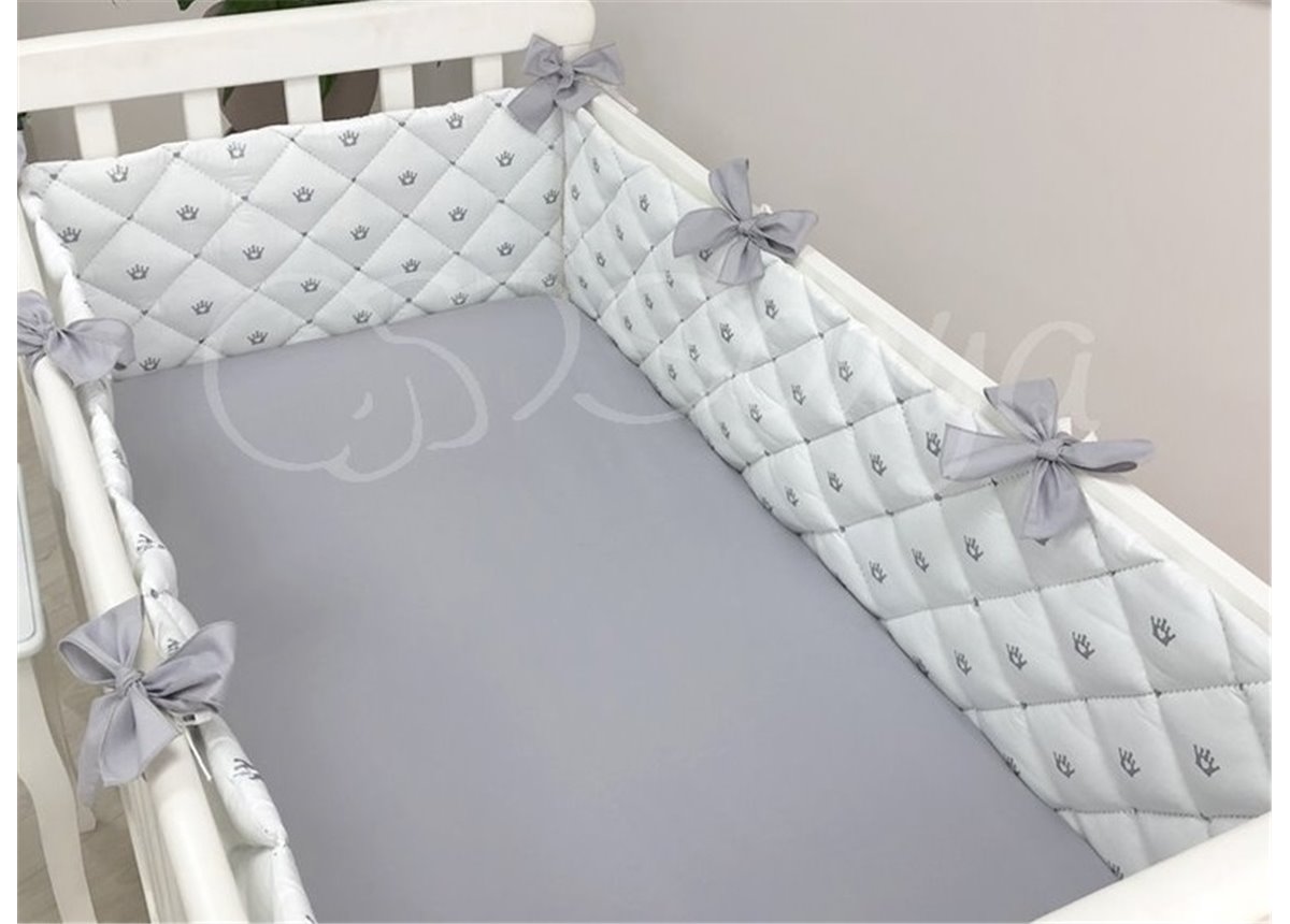 Бортики Стеганные с коронами серебро 120х60 Маленькая Соня