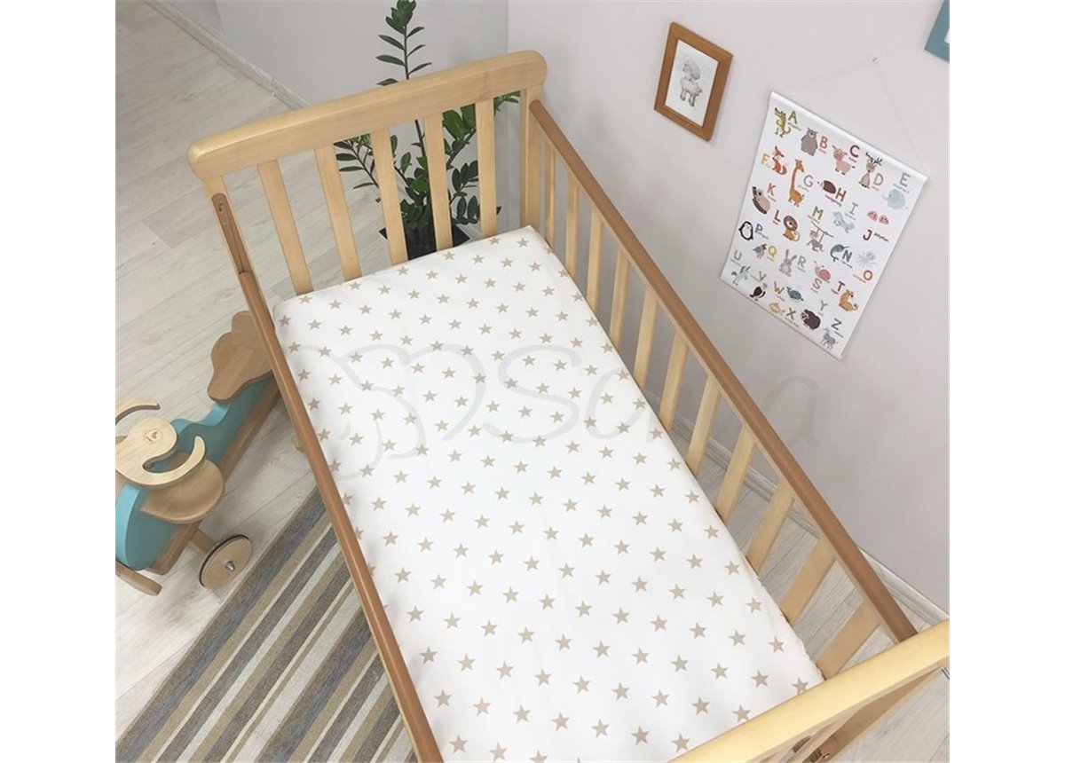 Простынь детская звезда крупная бежевая на белом н/р 60х120 Маленькая Соня