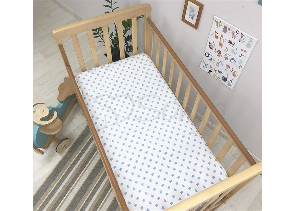 Простынь детская звезда мелкая голубая на белом н/р 60х120 Маленькая Соня