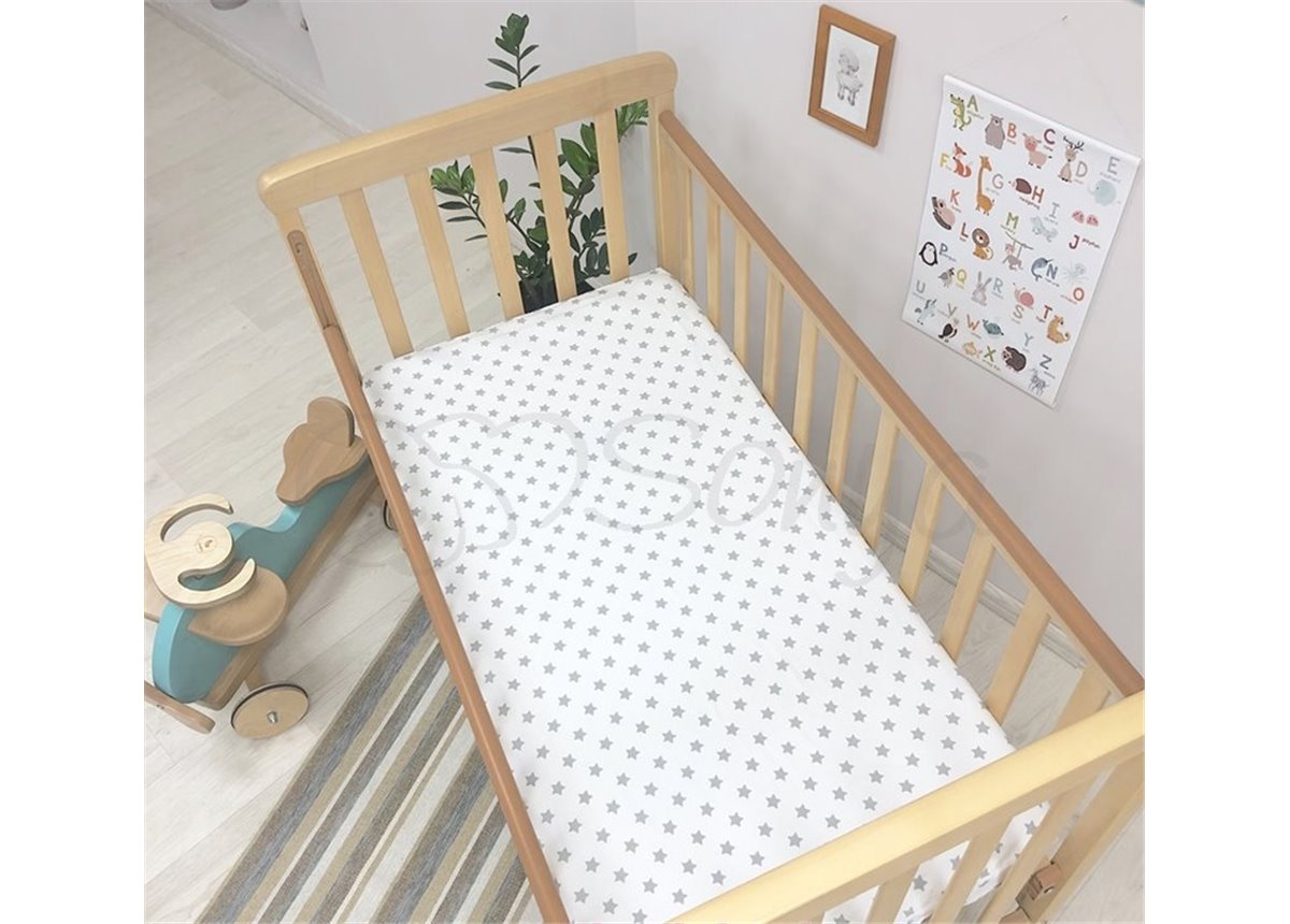 Простынь детская звезда мелкая серая на белом н/р 60х120 Маленькая Соня