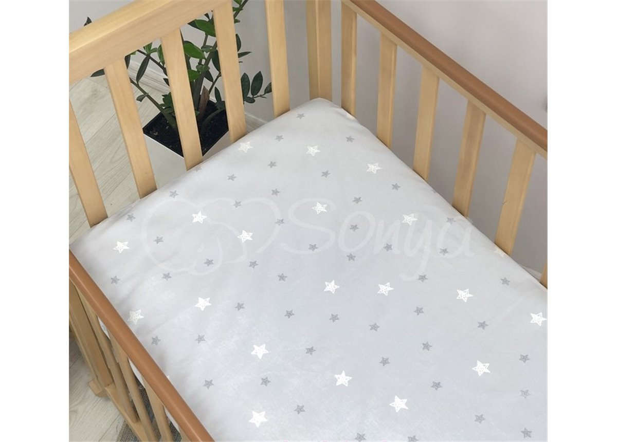 Простынь детская звездочка на сером н/р 60х120 Маленькая Соня