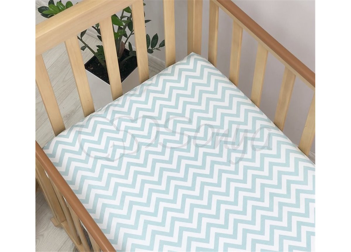 Простынь детская зигзаг мятный н/р 60х120 Маленькая Соня