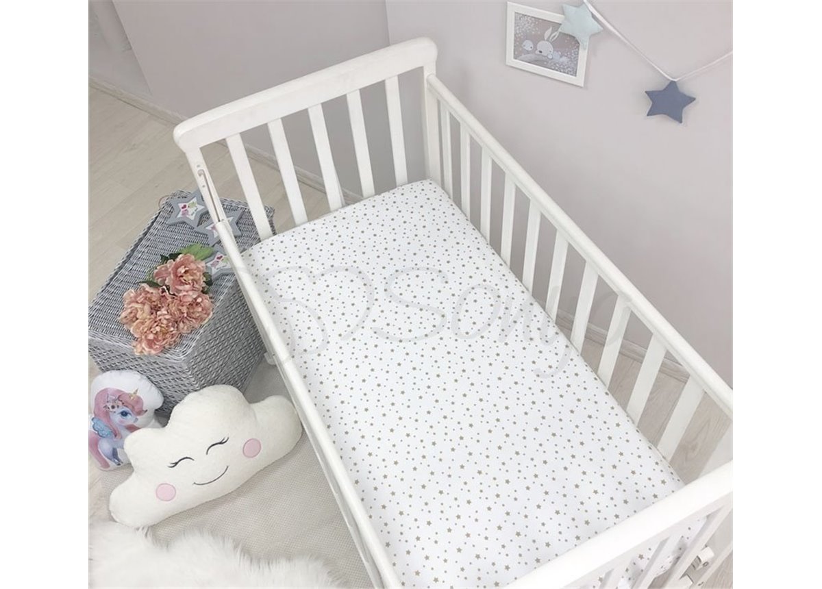 Простынь детская Shine золото россыпь звезды 60х120 Маленькая Соня