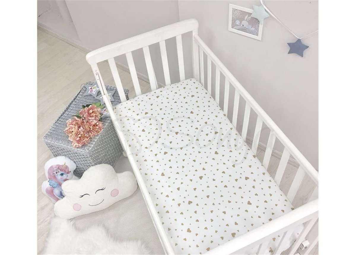 Простынь детская Shine золото россыпь сердечки 60х120 Маленькая Соня