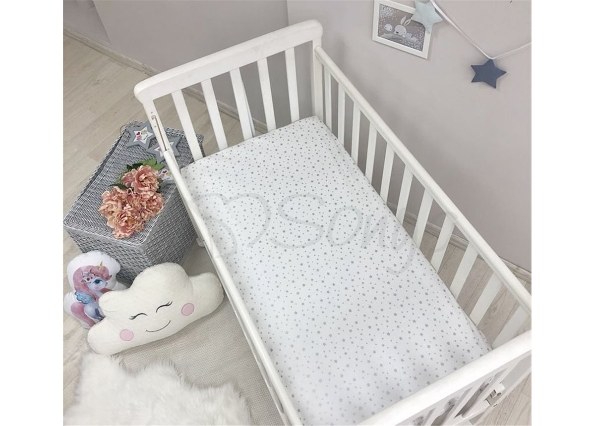 Простынь детская Shine серебро россыпь звезды 60х120 Маленькая Соня