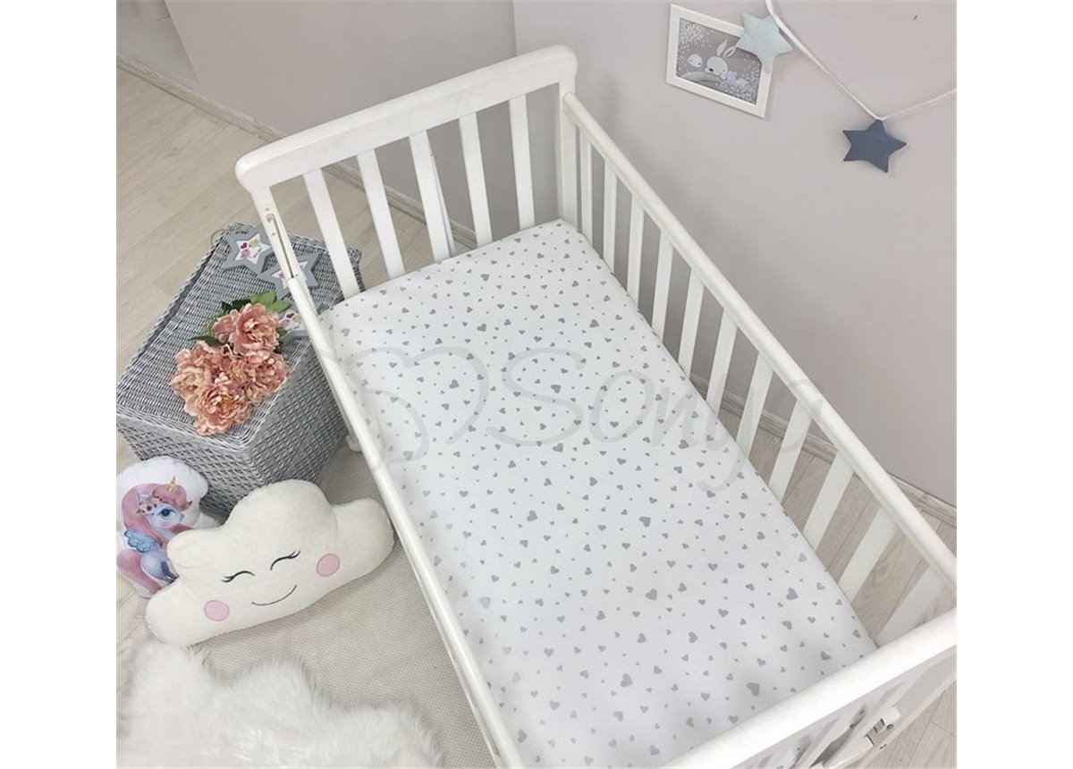 Простынь детская Shine серебро россыпь сердечки 60х120 Маленькая Соня