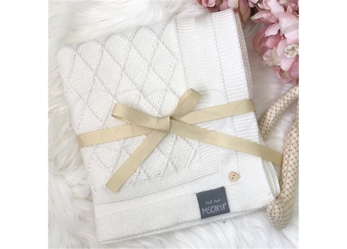 Плед вязаный "Ромб" 85х95 молочный Маленькая Соня