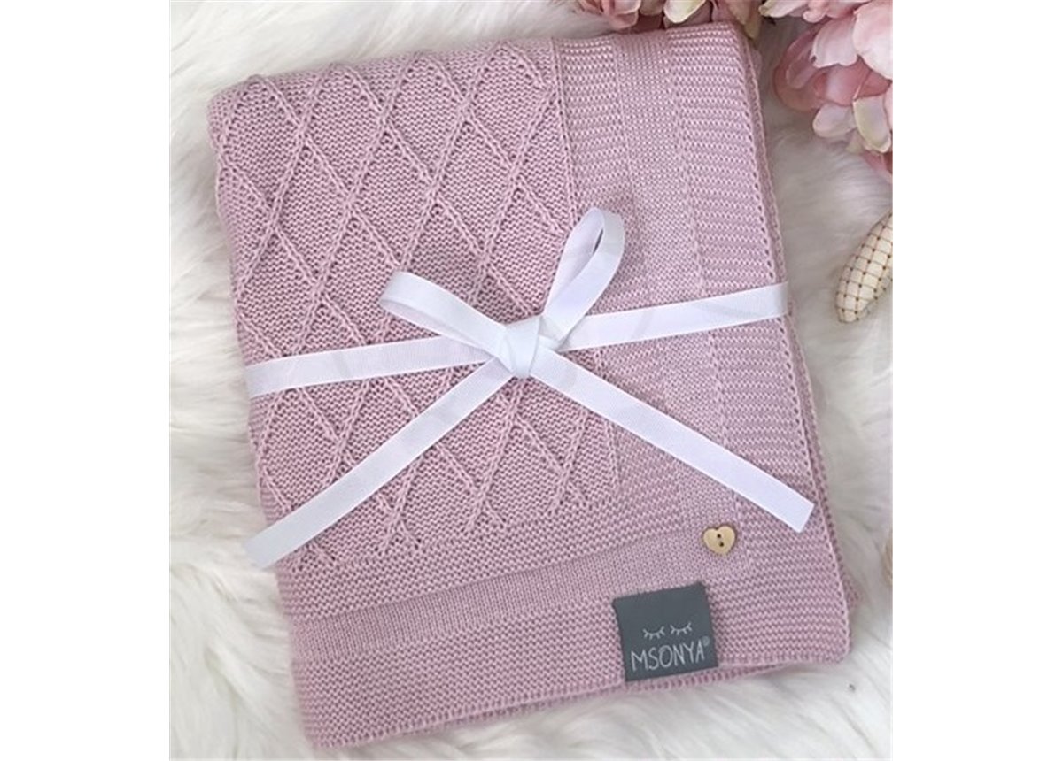 Плед вязаный "Ромб" 85х95 розовый Маленькая Соня