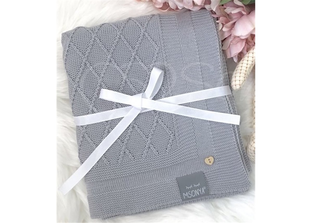 Плед вязаный "Ромб" 85х95 серый Маленькая Соня