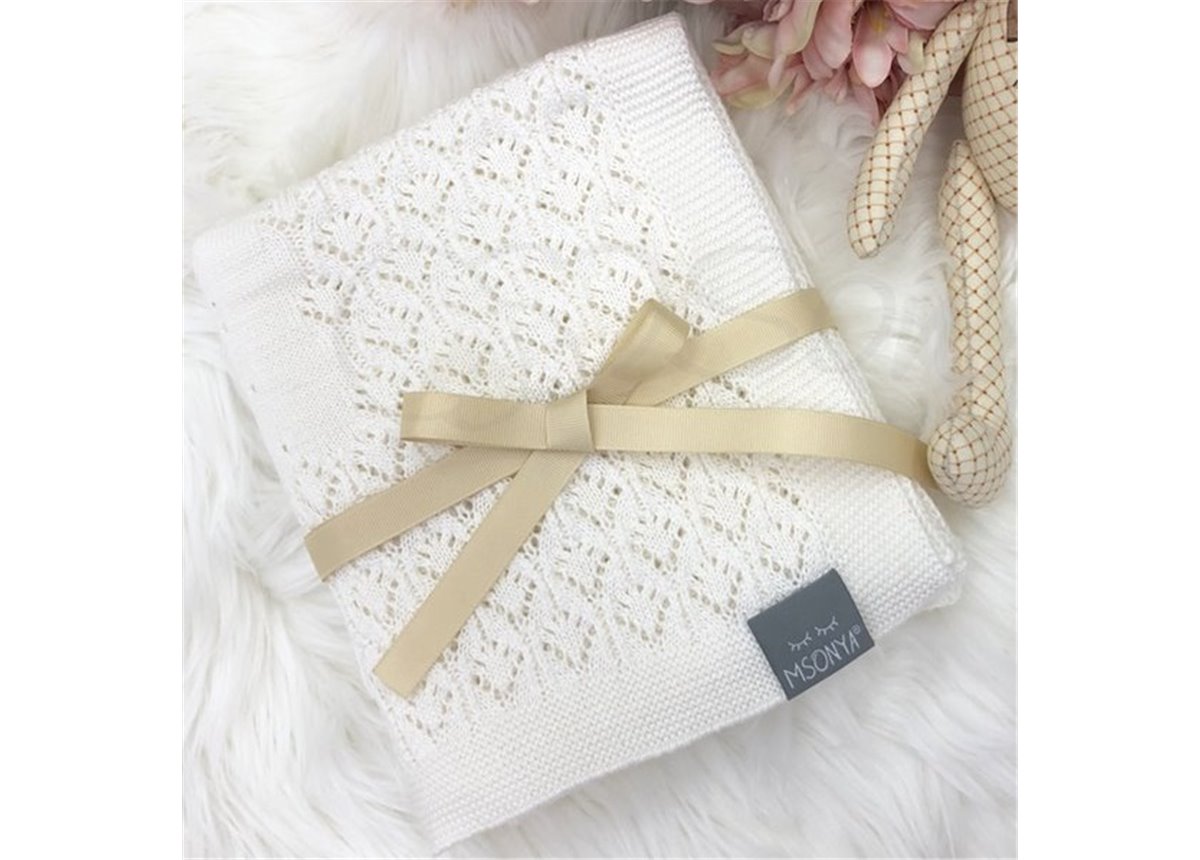 Плед вязаный "Ажур" 80х90 молочный Маленькая Соня