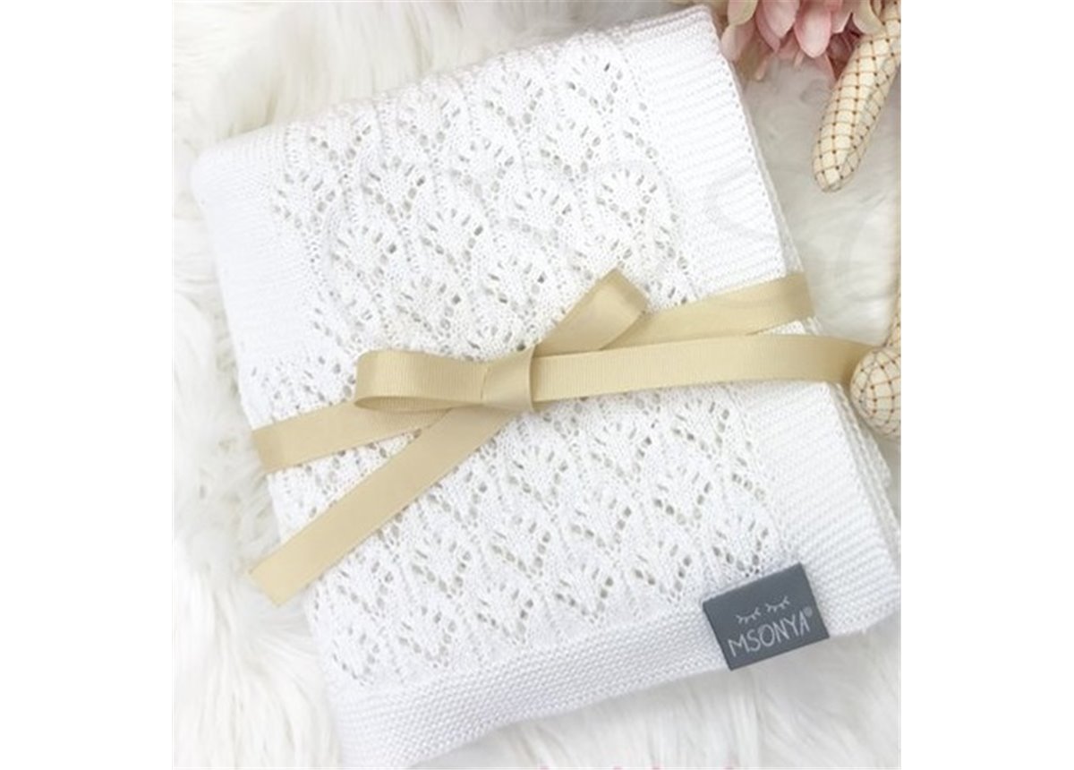 Плед вязаный "Ажур" 80х90 белый Маленькая Соня