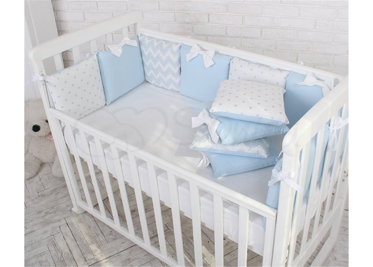 Защита Shine зигзаг+ простыня Маленькая Соня голубой