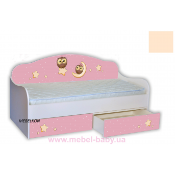 Кроватка диванчик Совушки на розовом с бортиком MebelKon 80х170