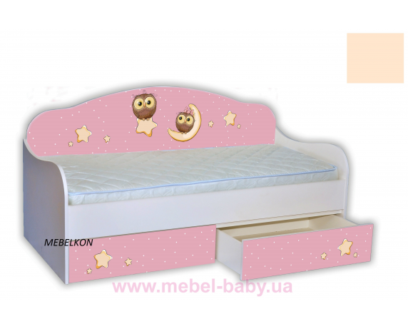 Кровать-диванчик Совушки на розовом с бортиком MebelKon 80х170